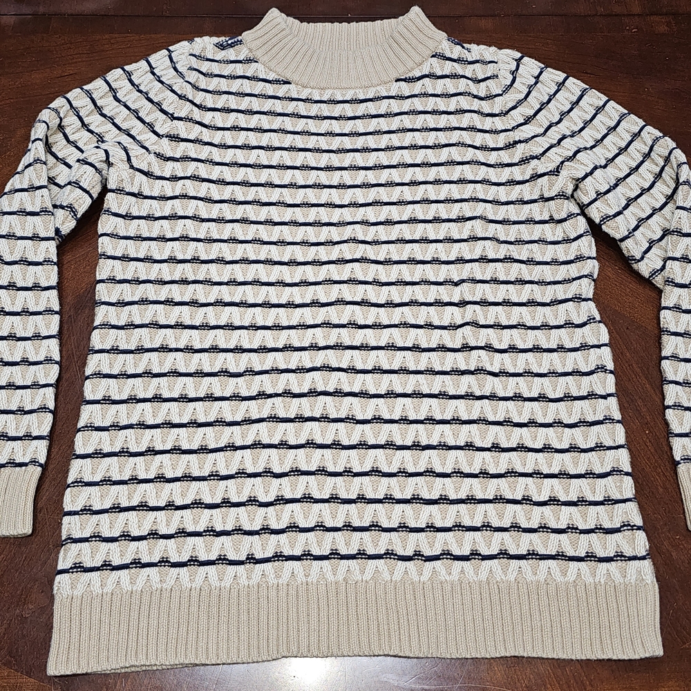 Talbots Beige and Navy Striped Sweater